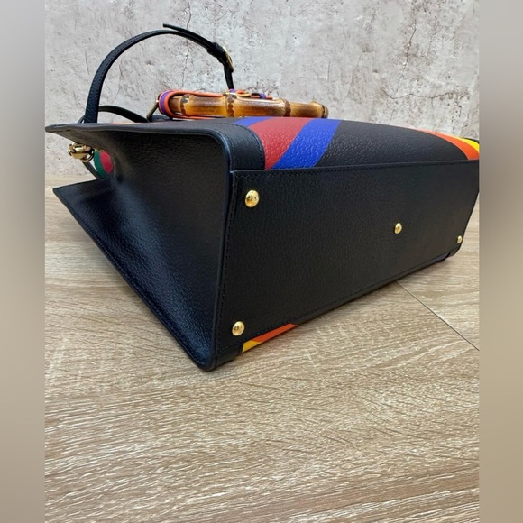 GUCCI Black/Multicolor
Leather Lunar New Year Medium Diana Bamboo Handle Bag - Picture 4 of 6